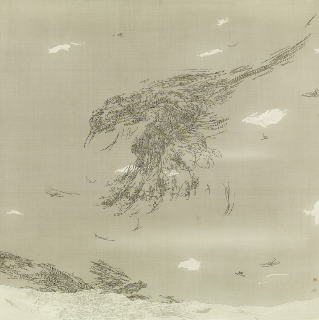 郝世明《大鸟20》绢本水墨 100×100cm 2010年.jpg