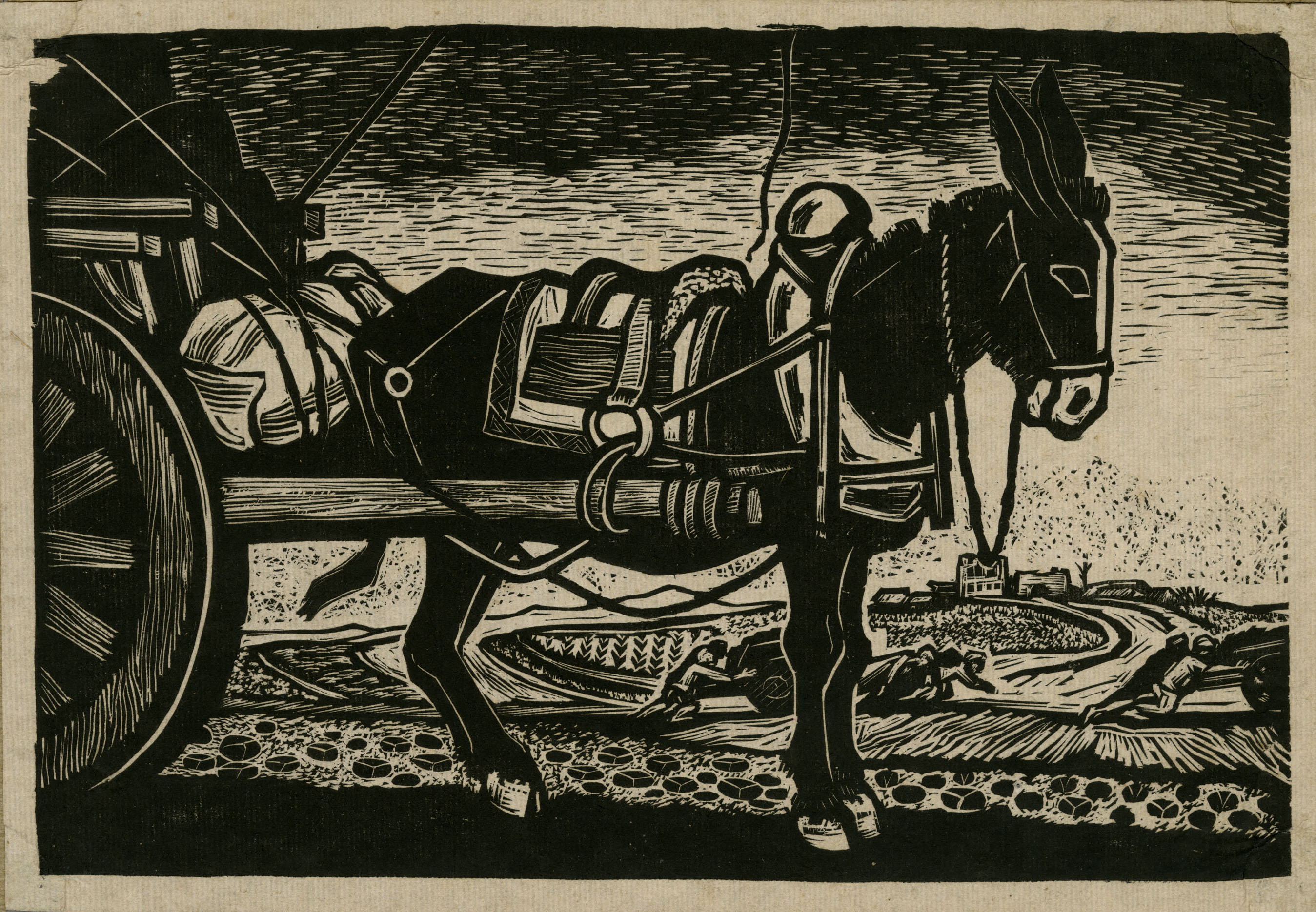 汪刃锋 骡车 黑白木刻 年代不详 .jpg