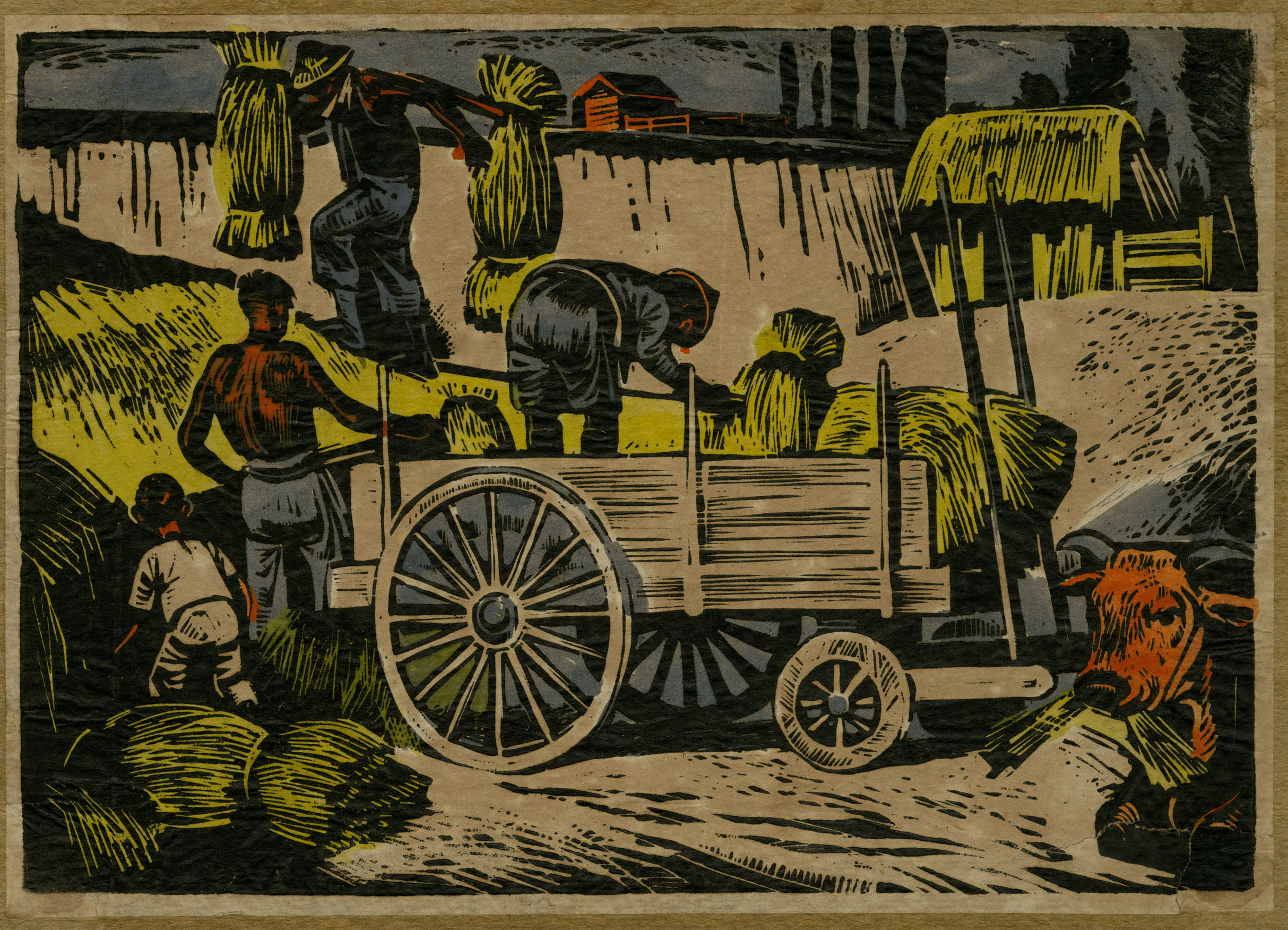 朱鸣岗 乡村五月闲人少 套色木刻 年代不详.jpg