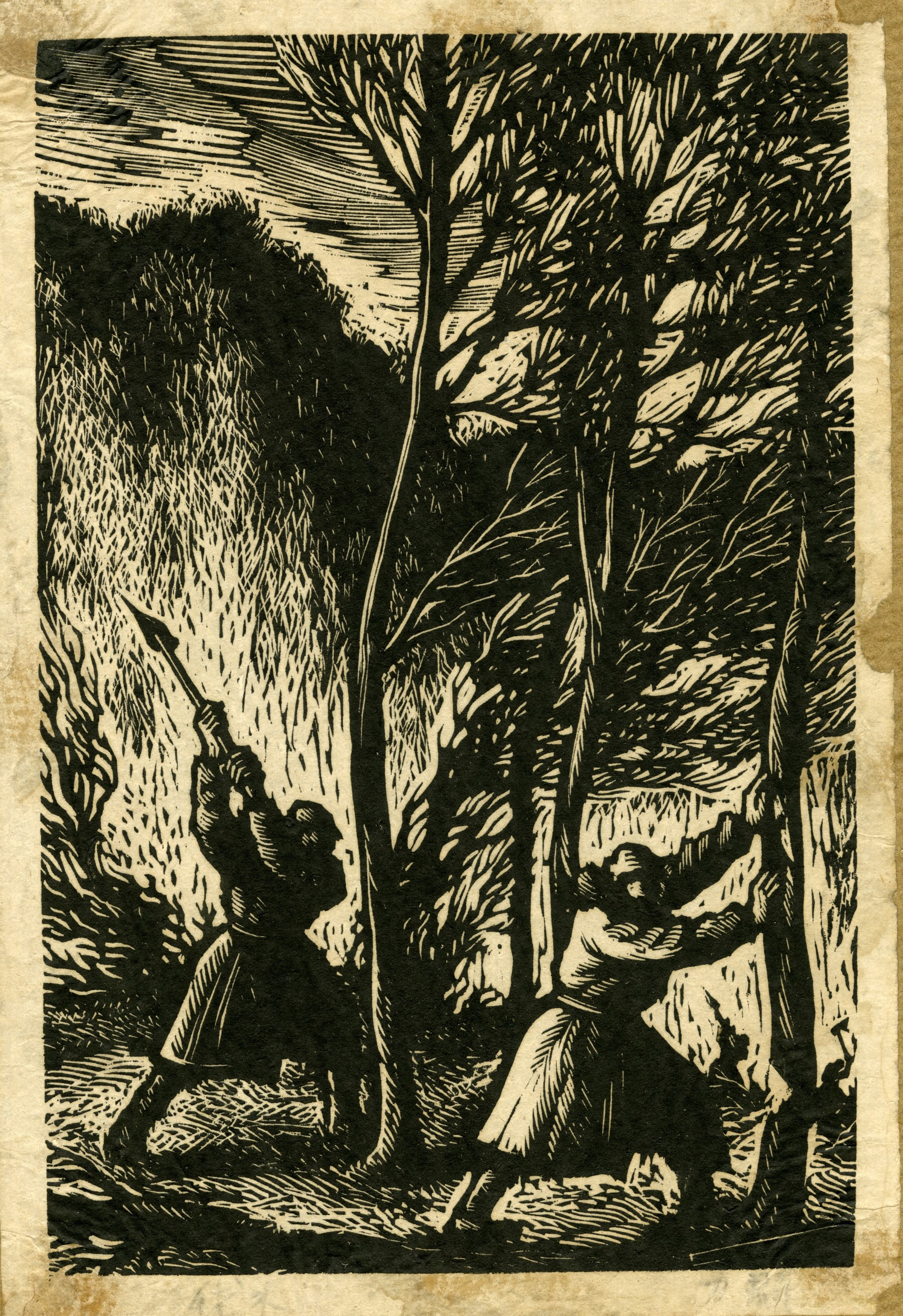 力群 伐树 黑白木刻 年代不详.jpg